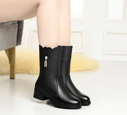 Footwear Half High Women's Boots Middle Heel Shoes for Woman Black Rhinestone Mid Calf Fashion 2024 Designer Luxury Goth Pu Boot