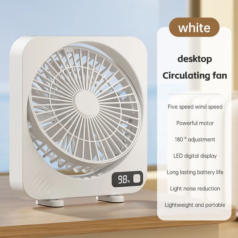 Electric Fan Portable Usb Charging Cycle Electric Fan Table Fan Digital Display 5-speed Desktop Small Fan Office Camping