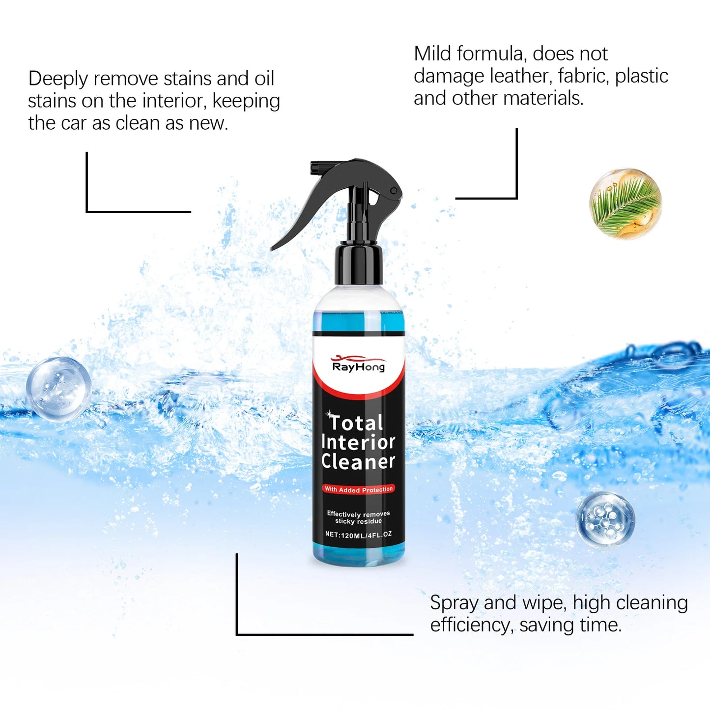 Premium Car Interior Cleaner Spray - Leather Fabric Plastic Cleaner&Protector Auto&Detailing Stain Removal Odor Eliminator Kit