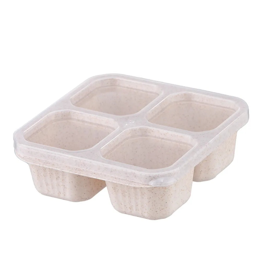 Reusable 4 Compartments Lunch Box Snack Dim Sum Nut Candy Box with Cover Wheat Straw Four Grid Snack Containers Meal Prep