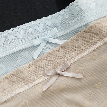 Maternity Large Size Underwear Solid Color Love Mesh Transparent Underpants New Style Ladies Lace Breathable Skin-Friendly Brief