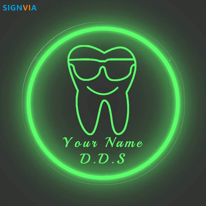 Custom Neon LED Tooth Sign with Glasses USB-Powered Wall Decor for Dental Parties Personalized Name White Light Circular Decor