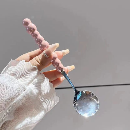 Stainless Steel Spoon Korean Long Handle Tableware Thicken Stirring Ice Spoon Meal Spoon Household Dinner Spoon