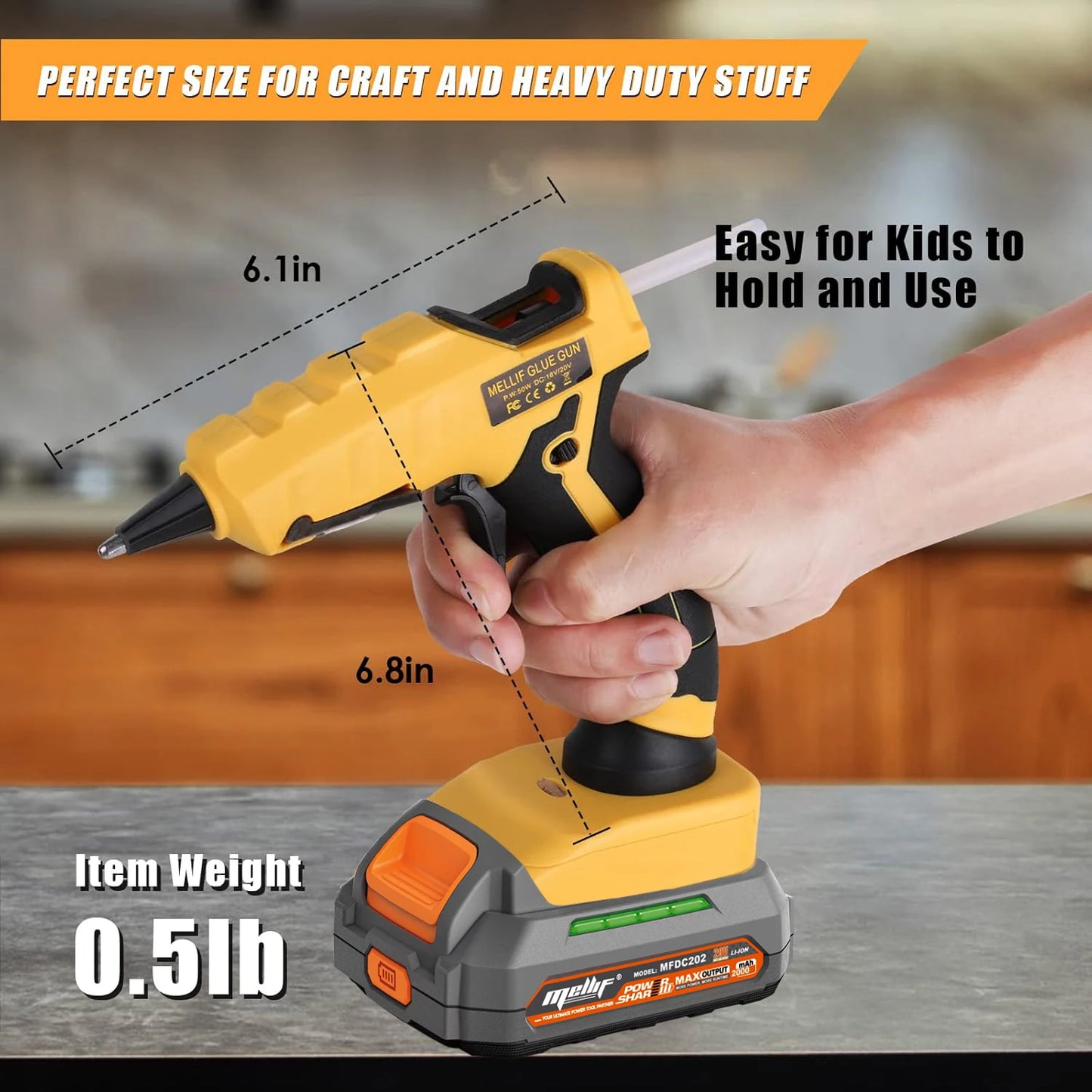 Cordless Hot Glue Gun Compatible with Dewalt 18V 20V Battery for Arts/Crafts/Diy/Repairs(Tool Only)with 30Pcs 7*150mm Glue Stick