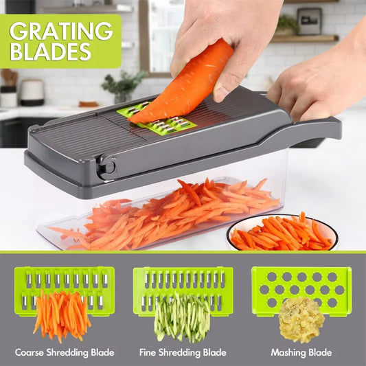 14/16pcs Multifunctional Vegetable Slicer Cutter Food Grade Shredder with Basket Fruit Potato Onion Mincer Chopper Carrot Grater