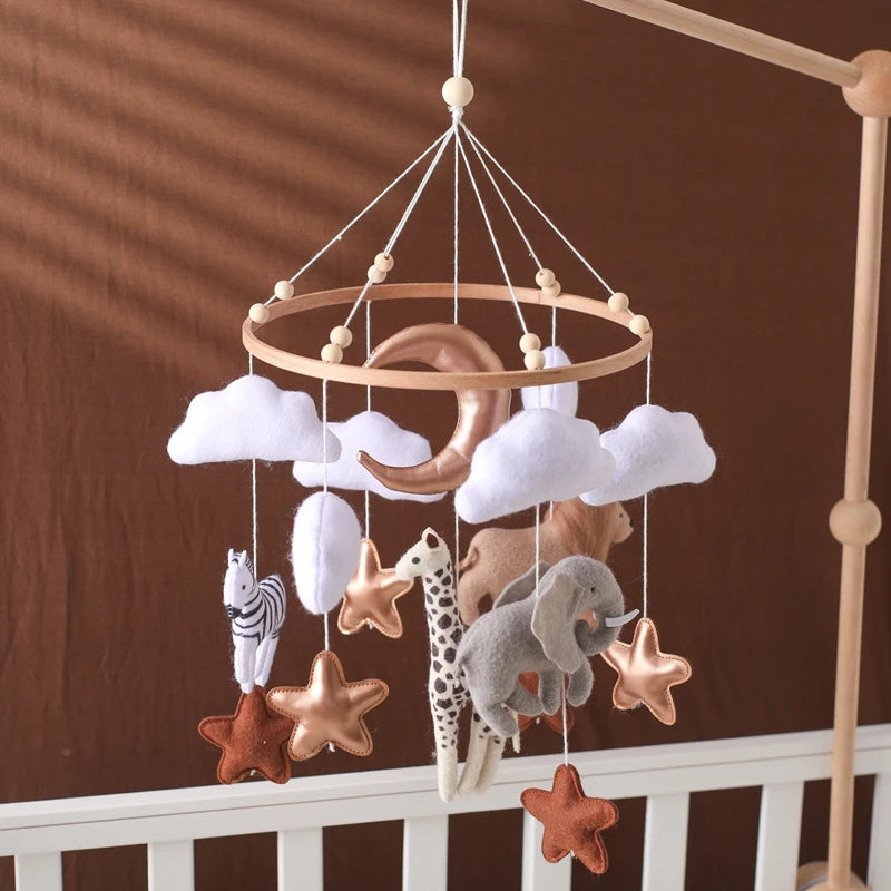 Baby Mobile Crib Bed Bell Musical Rattles Toys Soft Felt Cartoon Animal for Infants Nursery Mobiles Forest Animals Crib Toys