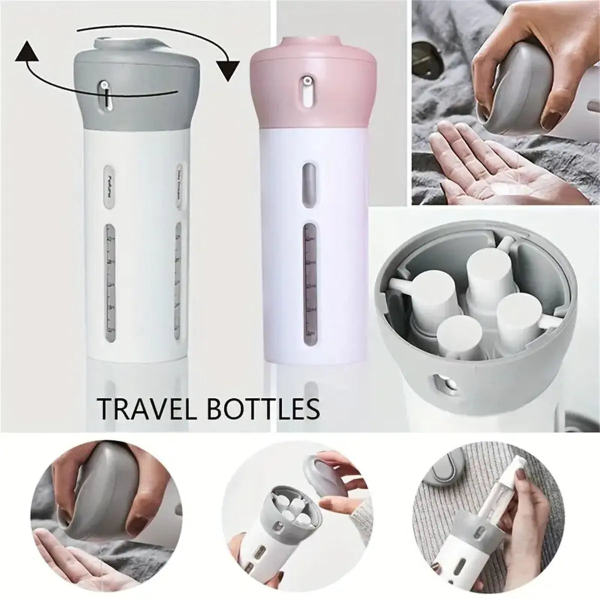 4 In 1 Portable Travel Liquid Dispenser Bottle Refillable Leakproof Travel Container For Perfume Shampoo Conditioner Lotion