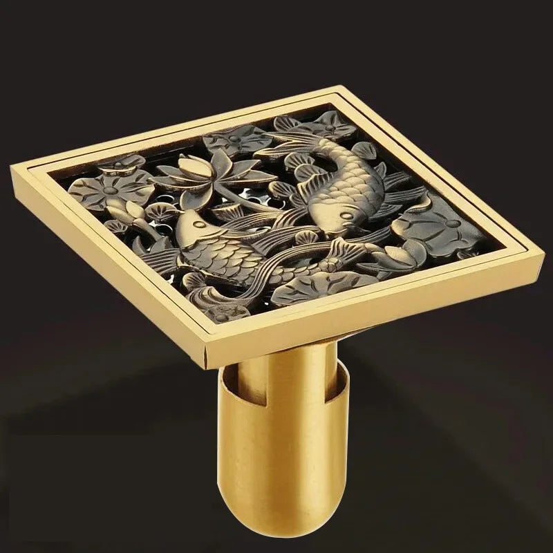 Antique Euro Square Floor Drains Deodorant Floor Drain Strainer Cover Brass Shower Hardware Bathroom Accessories Floor Drain