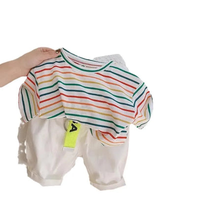 Baby Girls T-shirt Summer New Thin Colorful Stripe Kids Babys Girls Tops Casual Versatile Short Sleeves Children Boys Shirts