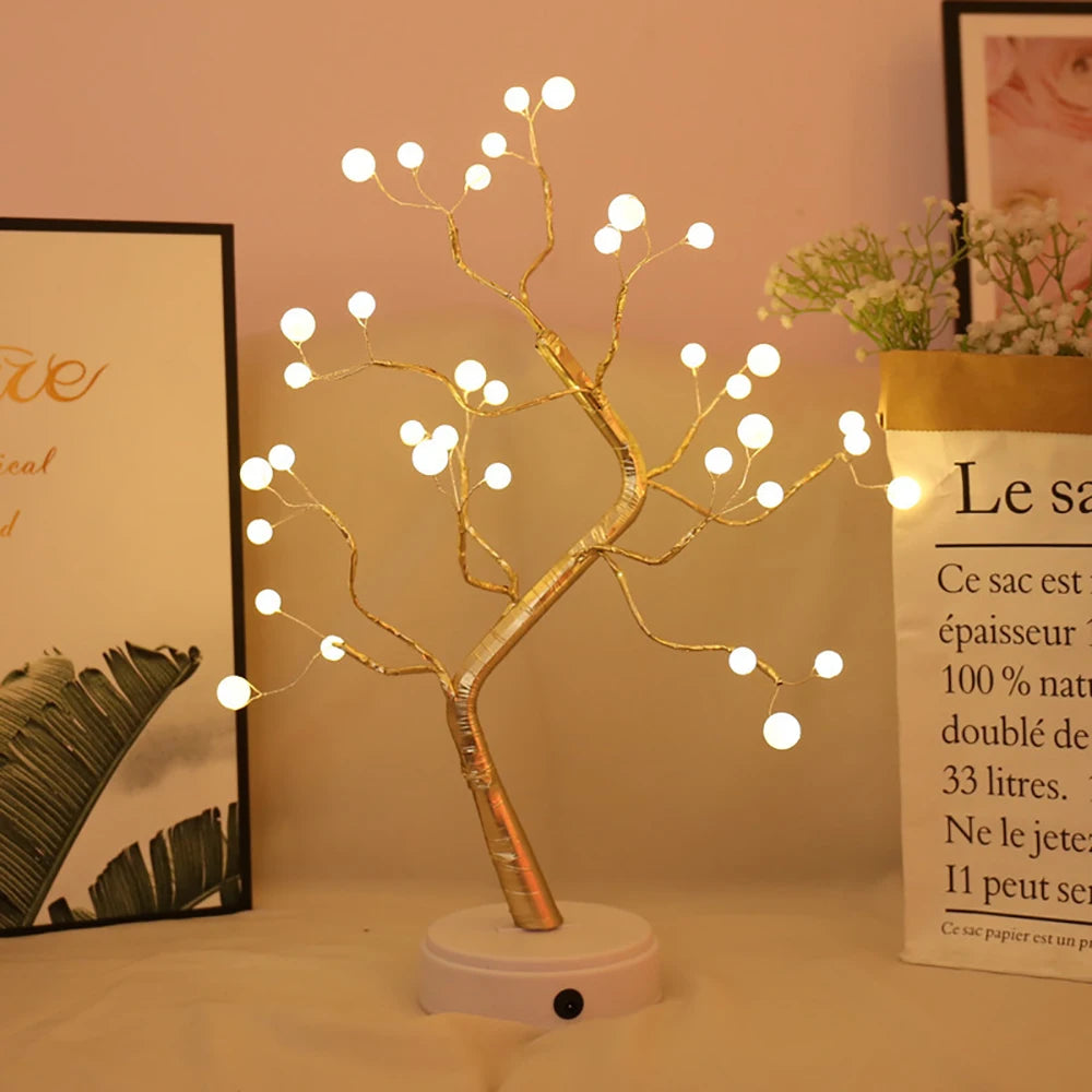 LED Tree Lights Artificial Decorative Fairy Light Battery Operated Tabletop Bonsai Lamp for Party Holiday Camping Summer Decor