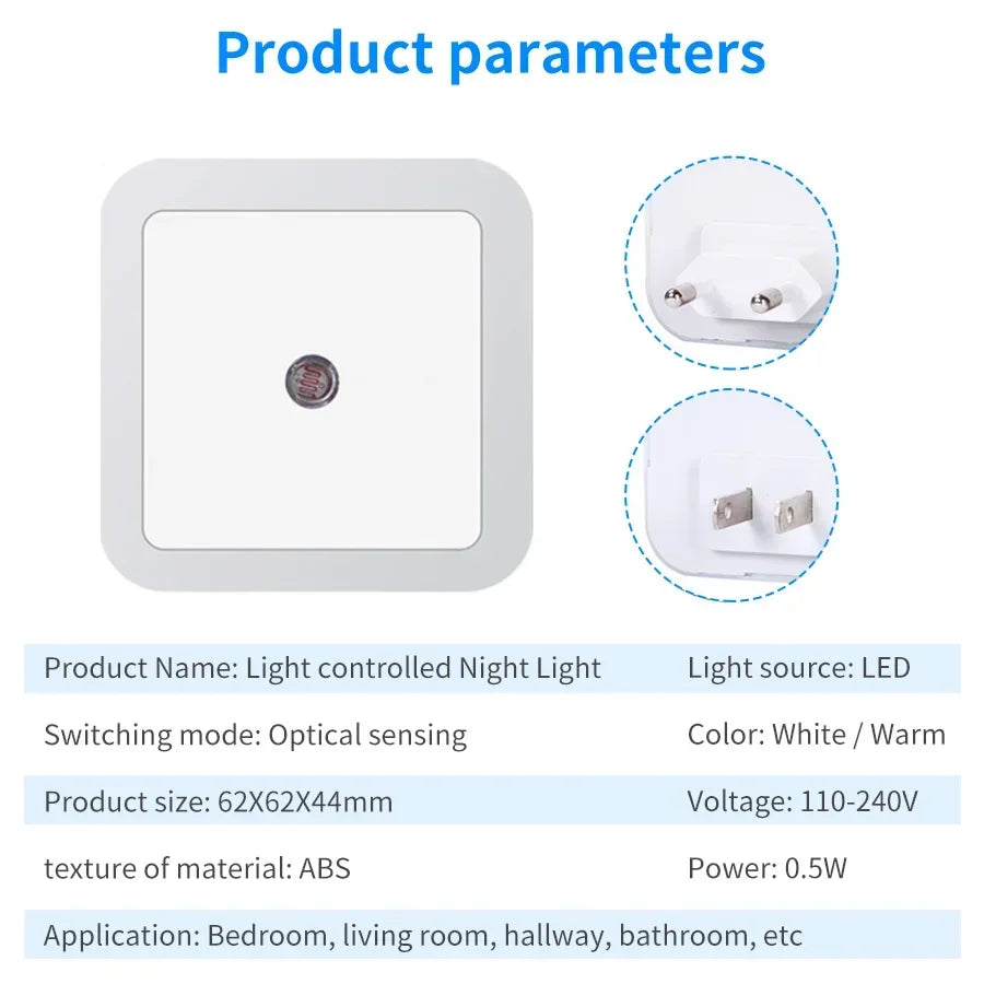 Smart Light Sensor LED Night Light 110-240V US EU Plug in Wall Lamp for Bedroom Kitchen Bathroom Hallway Stairs Lighting