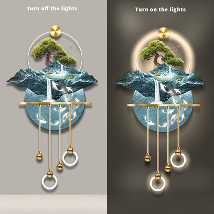 Entrance Decoration Pendant Lamps Luxury Abstract Plant Corridor Hanging Painting TV Background Wall Painting With  Light Lustre