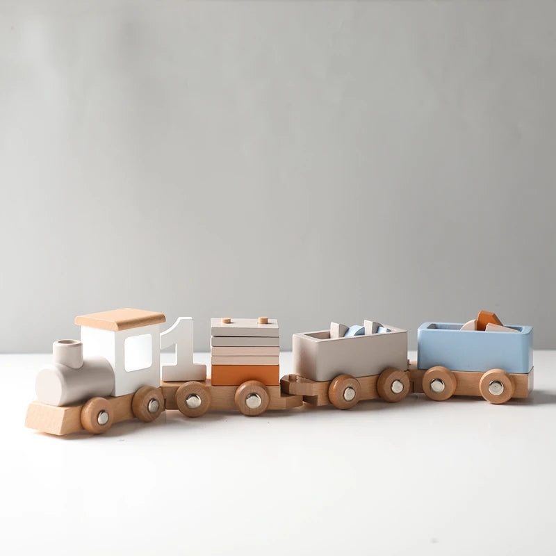 Montessori Toys Wooden Train Birthday Toy Baby Educational Toys Wooden Trolley Baby Learning Toys Number Of Wood Baby Toys Gifts
