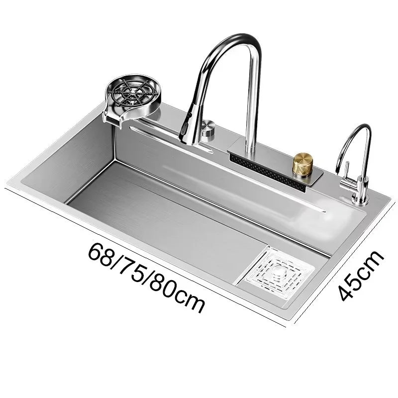 Nano 304 Stainless Steel Sink Waterfall Large Single Slot Kitchen Sink Vegetable Sink Stainless Steel Sink Household Sink