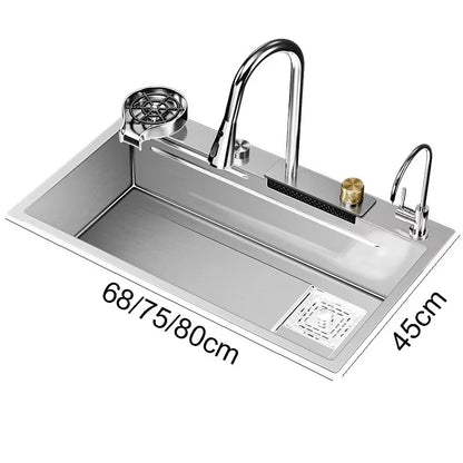 Nano 304 Stainless Steel Sink Waterfall Large Single Slot Kitchen Sink Vegetable Sink Stainless Steel Sink Household Sink