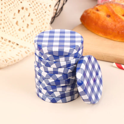 10 Pcs Colorful Lattice Jam Jars Lids Wide Mouth Screw Lids Storage Caps For Jars Glass Round Storage Cover