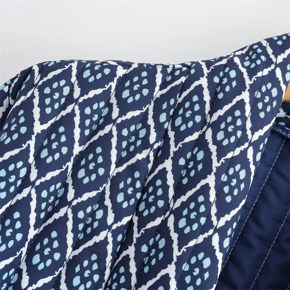 PB&ZA2024 Autumn New Women's Fashion Style Versatile Quilted Cotton Printed Loose Cotton Clothes Cotton Jackets