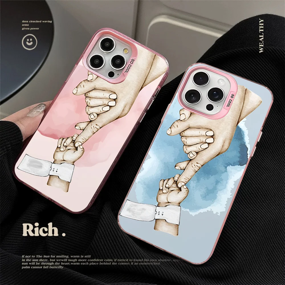 Baby Mom Daughter Son Dad Hand Phone Case For IPhone 16 15 14 13 12 11 Pro Max X XR XSMAX 8 7 Plus Matte Shockproof Back Cover