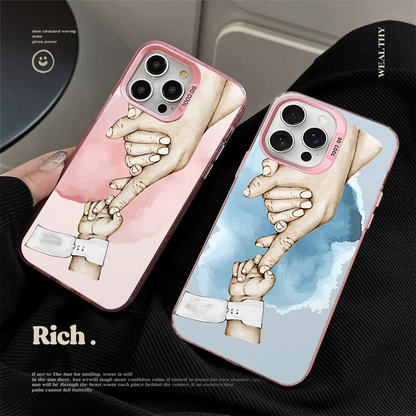 Baby Mom Daughter Son Dad Hand Phone Case For IPhone 16 15 14 13 12 11 Pro Max X XR XSMAX 8 7 Plus Matte Shockproof Back Cover
