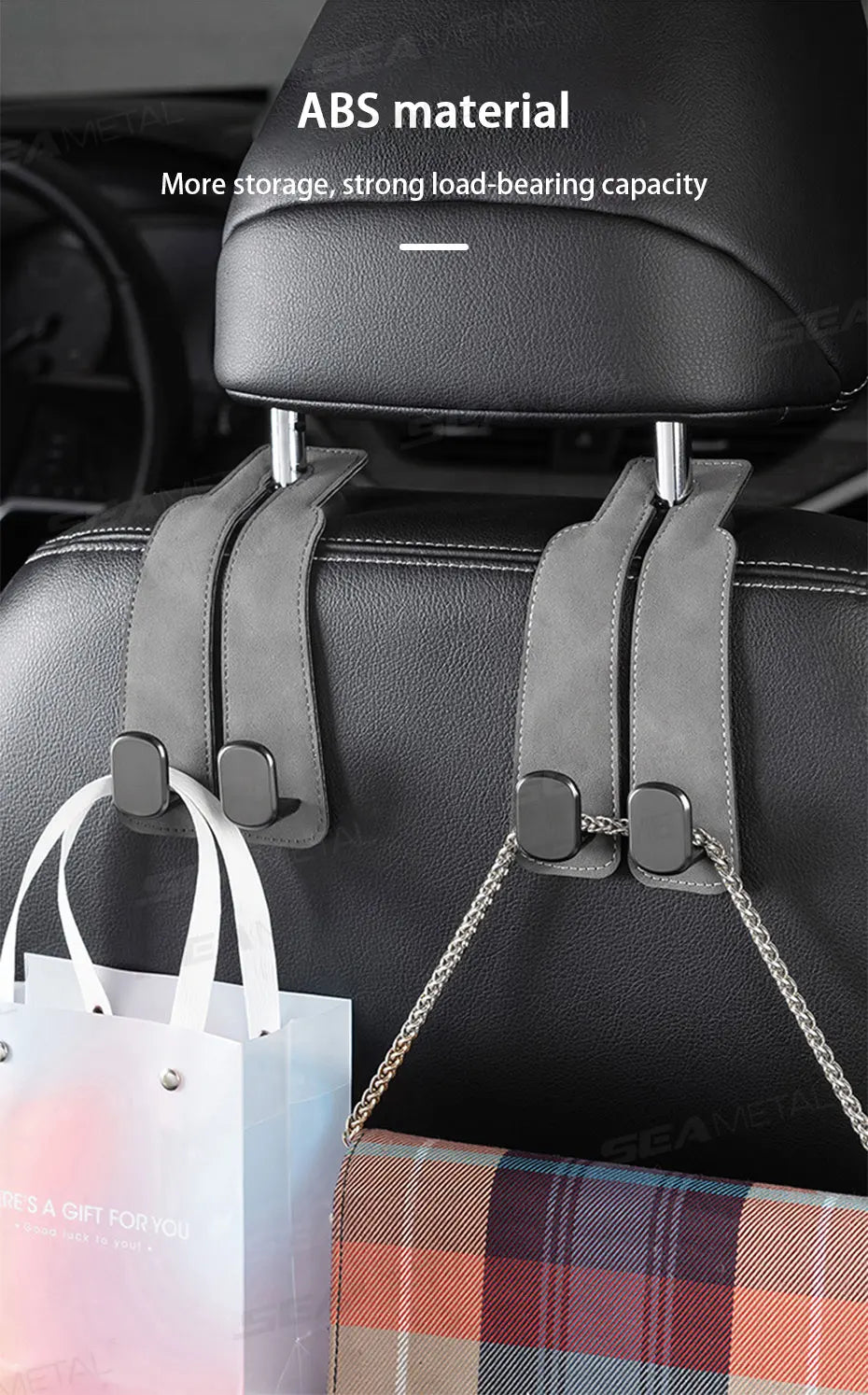 BLALION Car Seat Headrest Hook Universal Hidden Auto Hook Suede Metal Hanging Hooks Interior Seat Back Hanger Hook Accessories