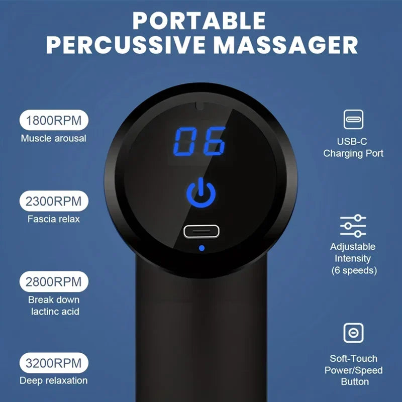 Portable Fascial Massage Gun With LED Touch Screen Electric Percussion Body Relaxation Replaceable Massage Head body massager