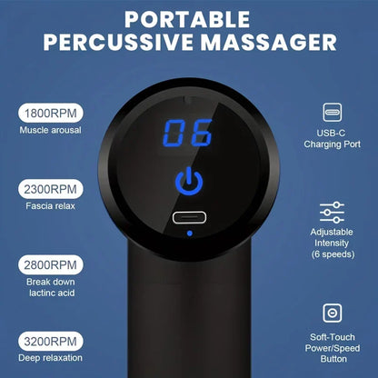 Portable Fascial Massage Gun With LED Touch Screen Electric Percussion Body Relaxation Replaceable Massage Head body massager