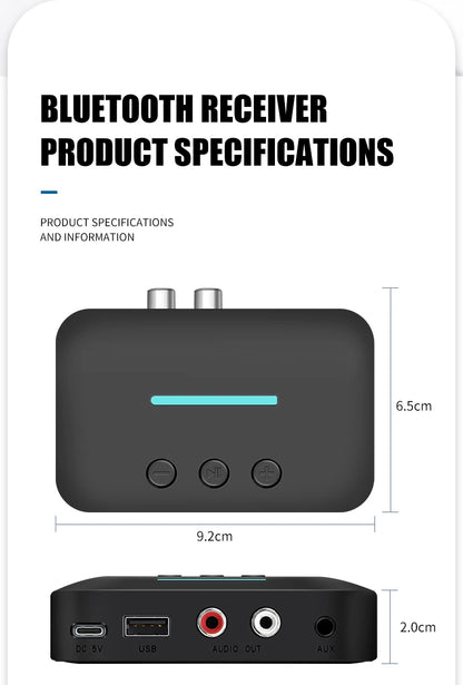 USB Bluetooth 5.3 Audio Receiver Adapter Wireless Stereo Music 3.5mm AUX R/L RCA Support U-Disk Playback For Desktop Speaker Amp
