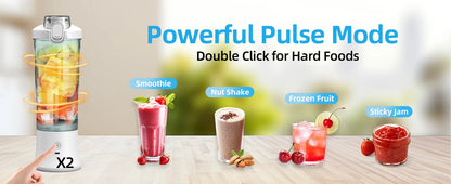 Powerful 20 oz Personal Portable Blender BPA Free USB C Rechargeable Blender with Travel Lid for Shakes Smoothies Home Travel