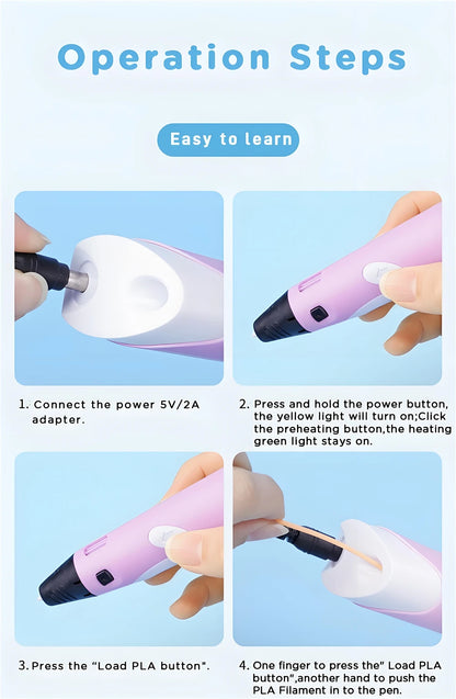 3D Printing Pen 9/50/100/200M PLA Filament LED Display With PU Case DIY Drawing Pens Stimulate Creativity Kids Toys 3D Pen