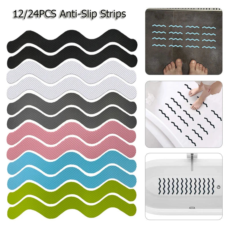 12/24Pcs S Shaped Self-Adhesive Anti Slip Strips Waterproof Safety Strips Shower Stickers Non Slip Tape For Bathtub Stairs Floor