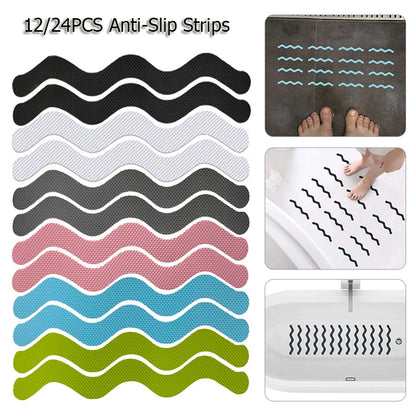 12/24Pcs S Shaped Self-Adhesive Anti Slip Strips Waterproof Safety Strips Shower Stickers Non Slip Tape For Bathtub Stairs Floor
