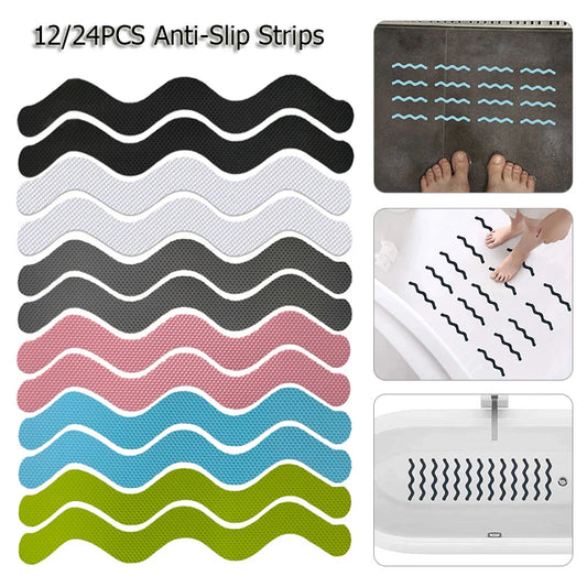 12/24Pcs S Shaped Self-Adhesive Anti Slip Strips Waterproof Safety Strips Shower Stickers Non Slip Tape For Bathtub Stairs Floor