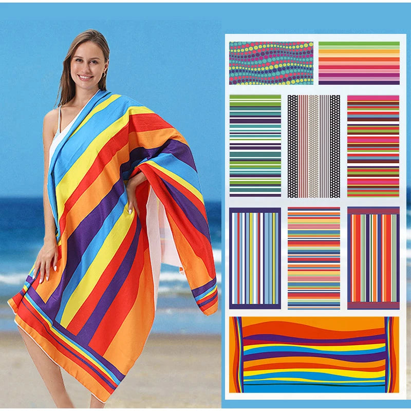 Oversized Rainbow Striped Beach Towel Vibrant Rainbow Colors Quick-Dry Microfiber Strong Wrap Design Beach & Pool Use Beach