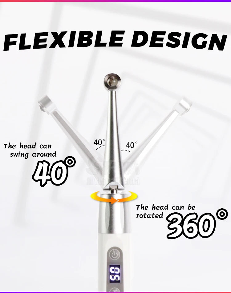 Dental 1 Second Curing Light LED Lamp With Two Intensity Angle Adjustable Utra Long Wavelength Flexible Rotation Design