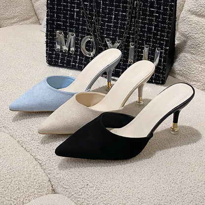 New Women's Slippers High Heel Closed Pointed Toe Shoes Sexy Ladies Heeled Sandals for Women