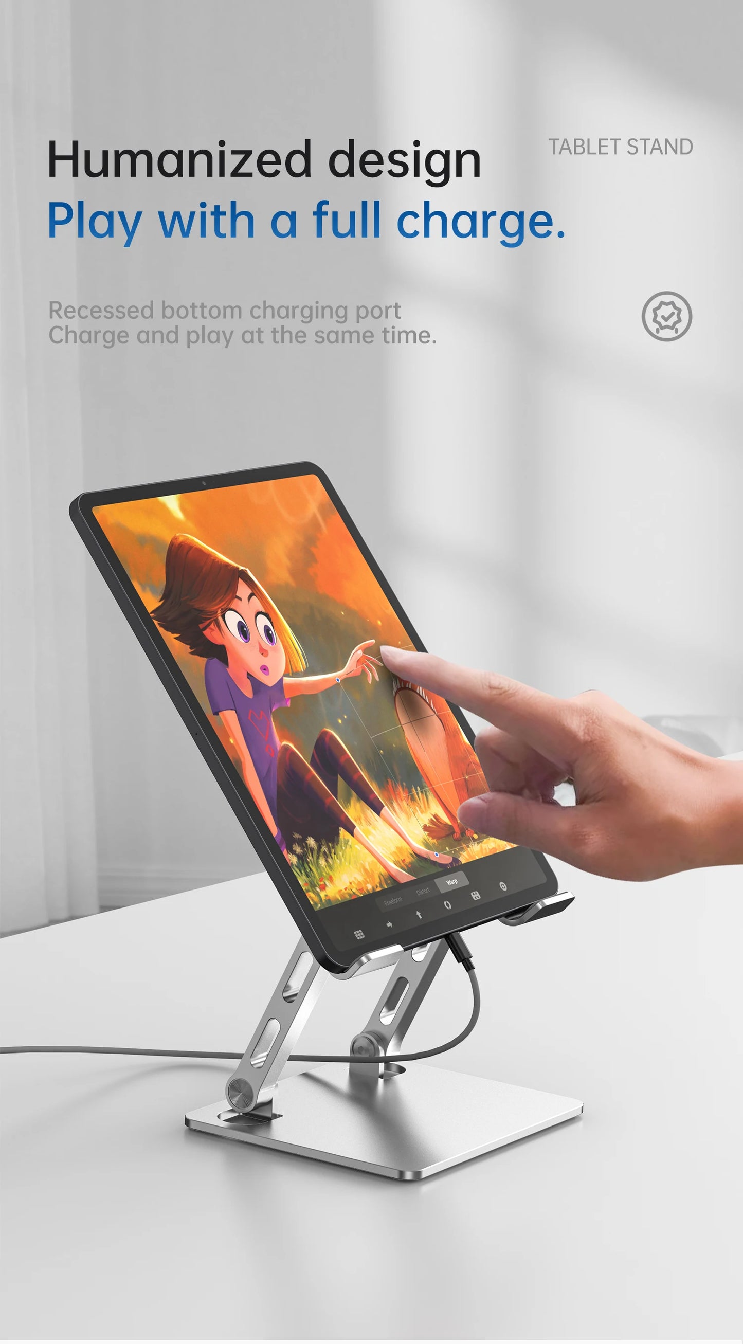 Tablet Stand, Swivel Tablet Stand with 360 Rotating Base, Adjustable Tablet Holder for Drawing, Compatible with iPad Pro/Air/Min