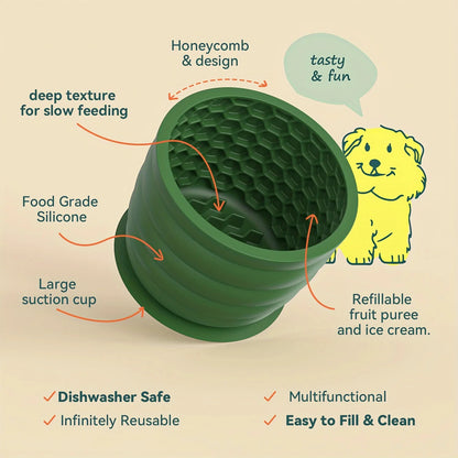 Silicone Dog Slow Feeder Bowl with Honeycomb Lick Mat Slows Eating & Aids Anxiety Relief Dishwasher Safe & Freezer-Friendly