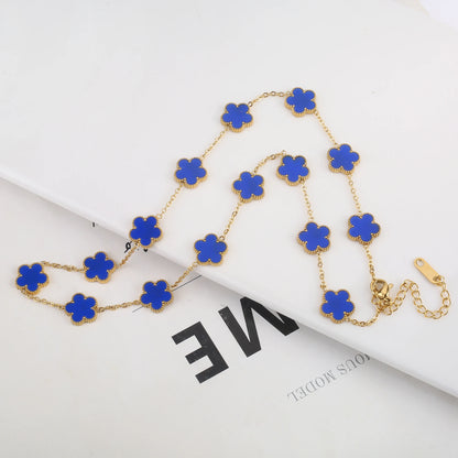 High Quality Hot Selling Plum Blossom Plant Five Leaf Flower Sweater Chain Bracelet Necklace Jewelry Set Stainless Steel Women's