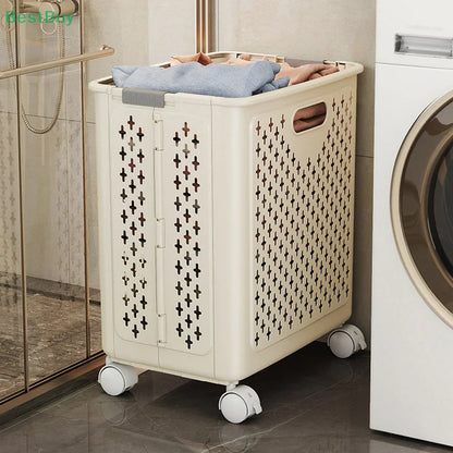 Foldable Laundry Baskets With Wheels Dirty Clothes Basket Large Capacity Cart Bathroom Multifunctional Storage Basket