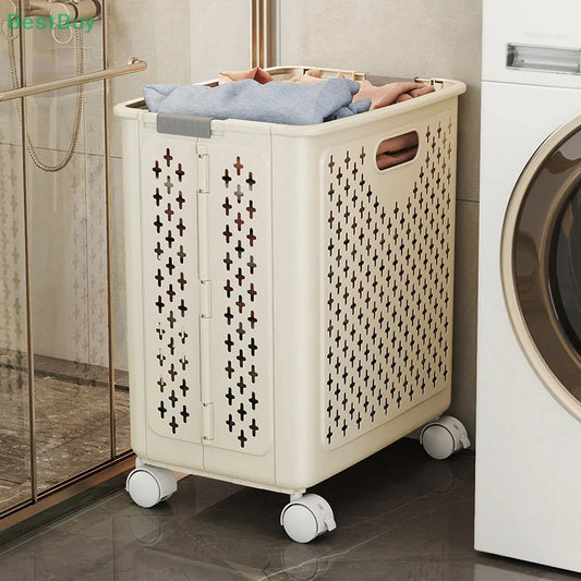 Foldable Laundry Baskets With Wheels Dirty Clothes Basket Large Capacity Cart Bathroom Multifunctional Storage Basket