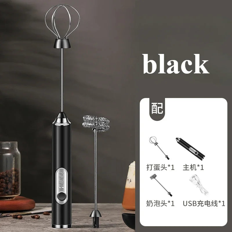 1pcs Coffee Milk Frother Blender 3 Speeds Adjustable Handheld Milk Frother Stainless Steel Electric Milk Frother USB Recharge