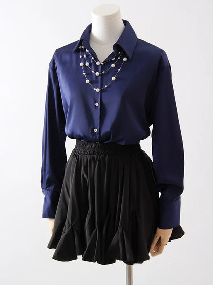 Office Wear Women Shirts Satin Blouse Luxury Pink Long Sleeve Formal Shirts Female Button Silk Tops For Women Elegant All-Match