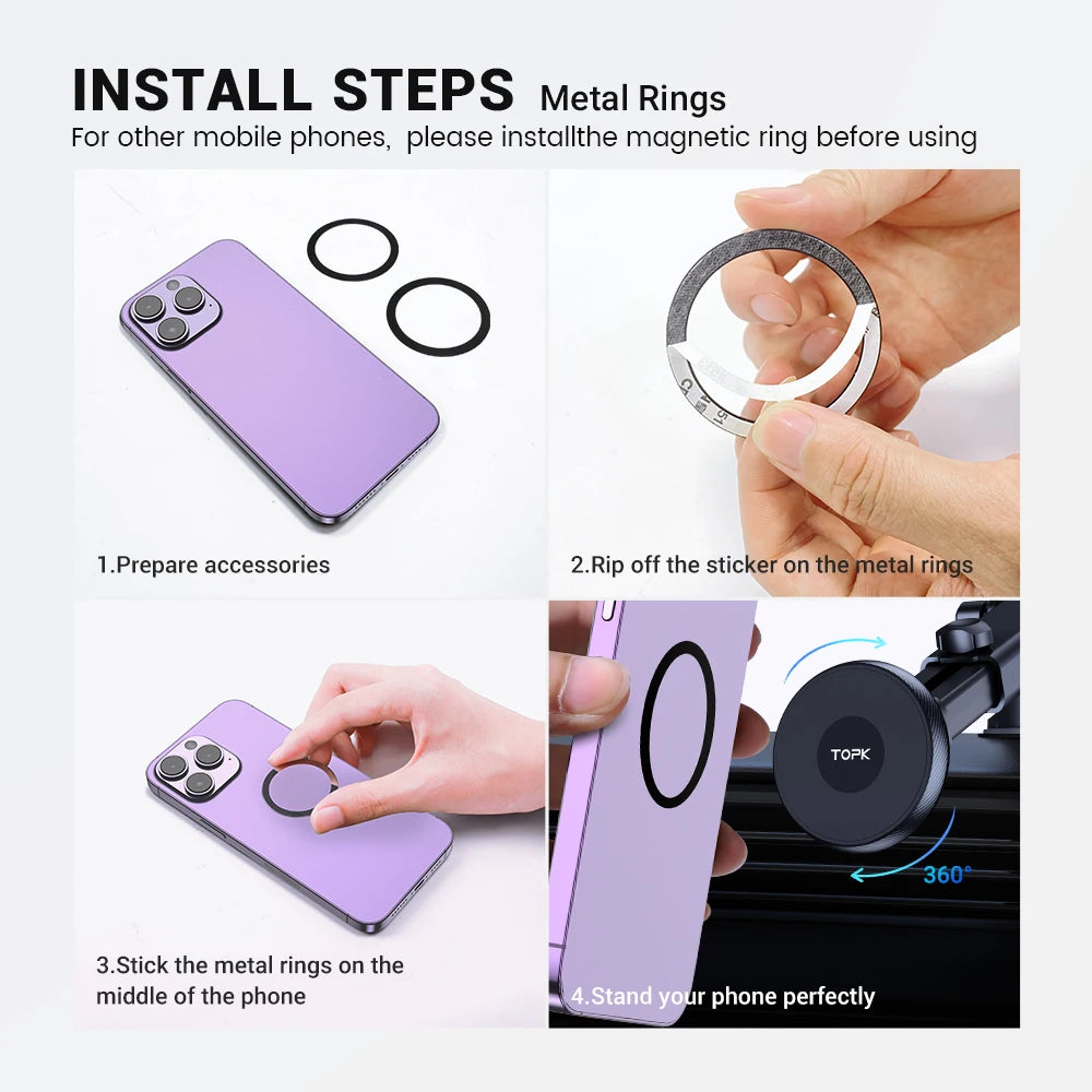 TOPK Car Phone Holder MagSafe Magnetic Mount [Strong Magnet] Dashboard Car Stand For iPhone 15 Pro Universal Magnetic Car Mount