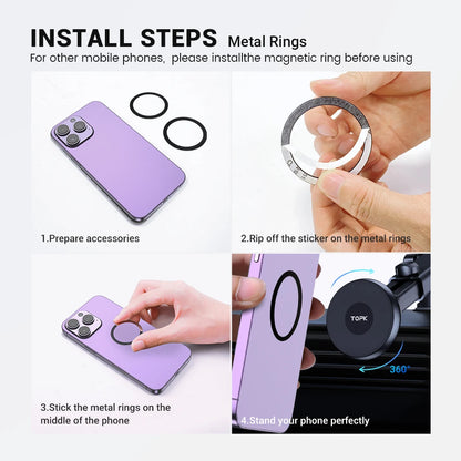 TOPK Car Phone Holder MagSafe Magnetic Mount [Strong Magnet] Dashboard Car Stand For iPhone 15 Pro Universal Magnetic Car Mount