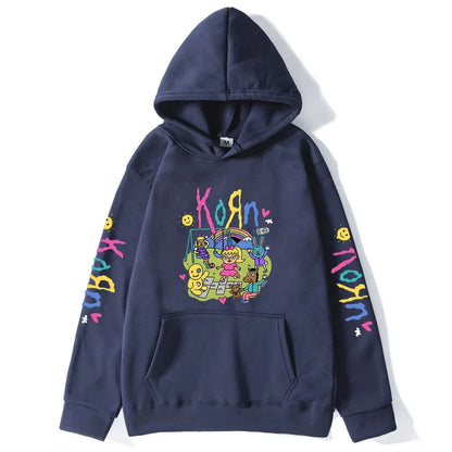 Cartoon Graphic Korn Hoodies Kawaii Music Band Print Sweatshirts Mens Clothes Winter Casual Fleece Streetwear Women Unisex Tops