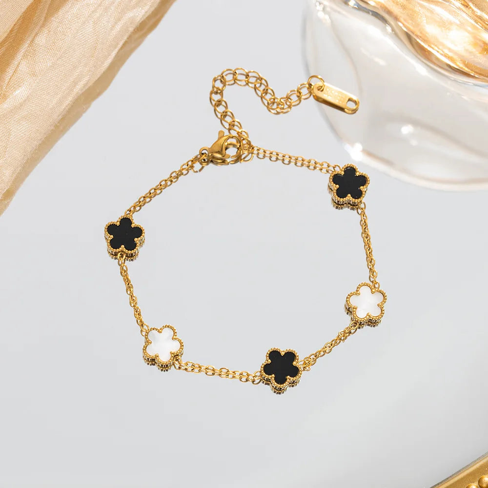 316L Stainless Steel Lucky Five-Leaf Flower Pendant Bracelets For Women Five-Petal Clover Collarbone Chain Exquisite Jewelry