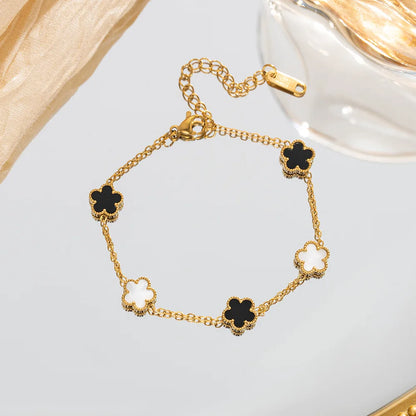 316L Stainless Steel Lucky Five-Leaf Flower Pendant Bracelets For Women Five-Petal Clover Collarbone Chain Exquisite Jewelry