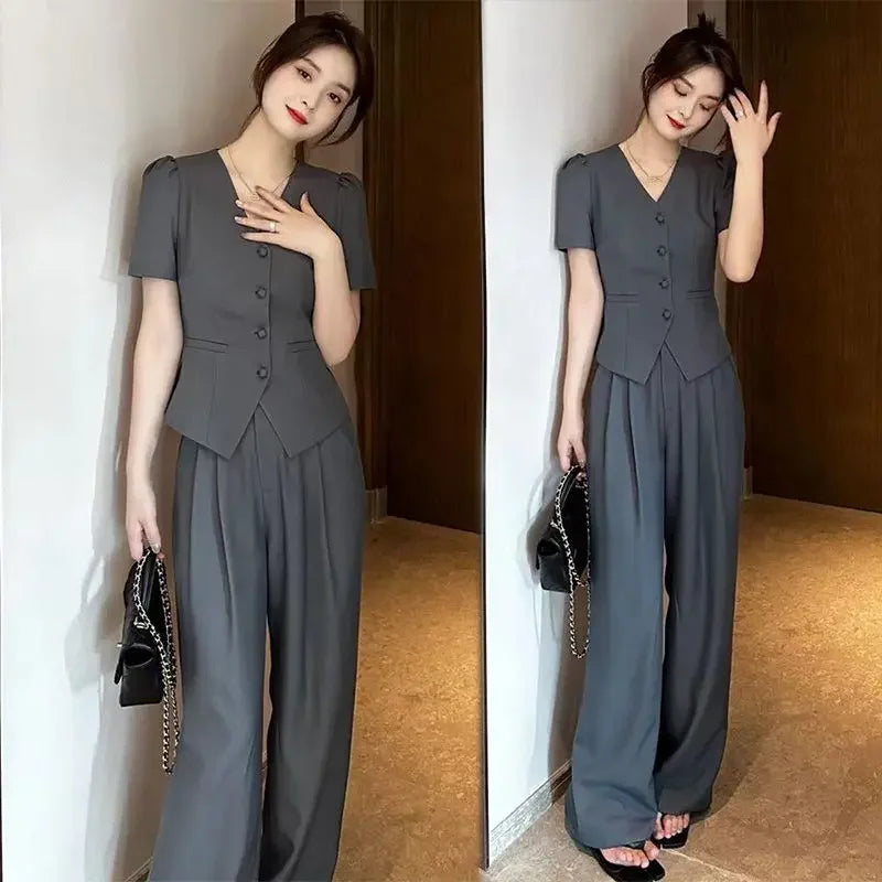 Wear To Work Office Wide Leg Trousers Woman Suits Blazer and Pant Sets for Women 2 Pieces Professional Summer 2024 Promotion D