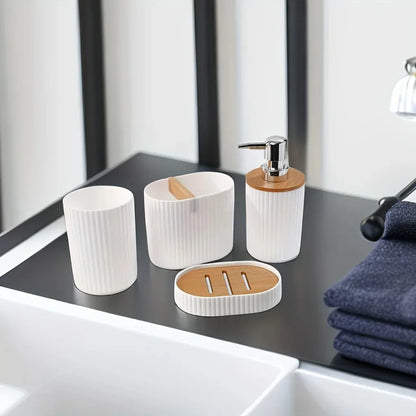 4pcs Bathroom Accessories Set Plastic Bathroom Accessories Toothbrush Holder Mouthwash Cup Soap Dispenser Soap Dish