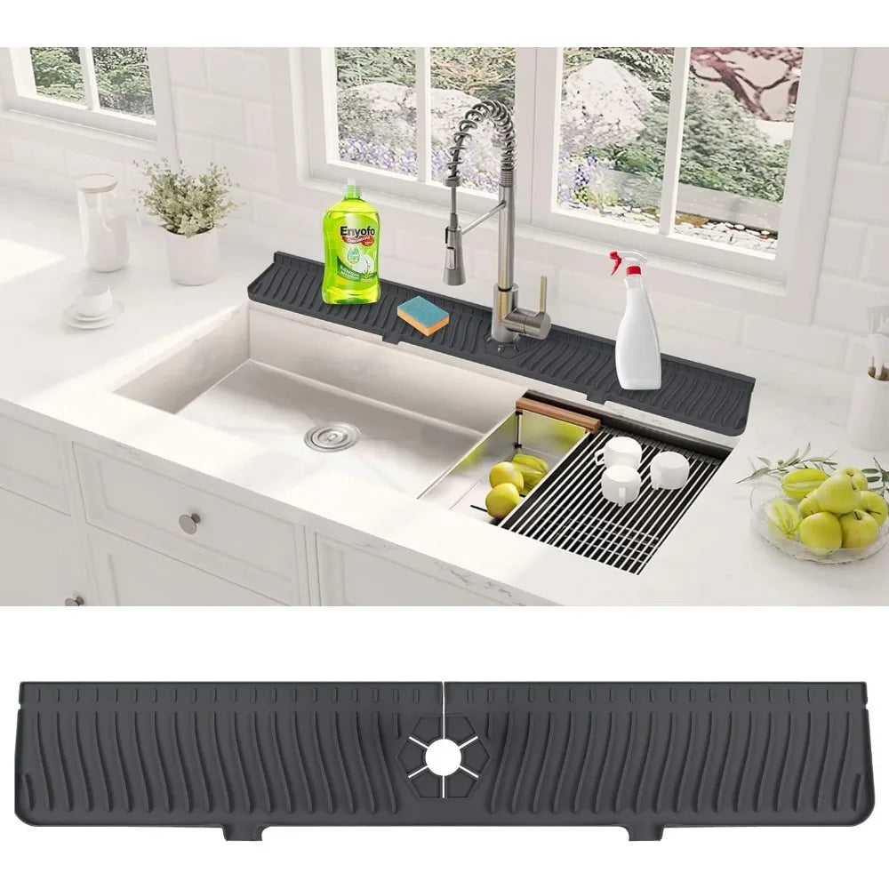 24/29.5inch Kitchen Sink Splash Guard,Silicone Draining Mat for Sink,Sink Protectors for Kitchen Sink Mat, Splash Guard Kitchen